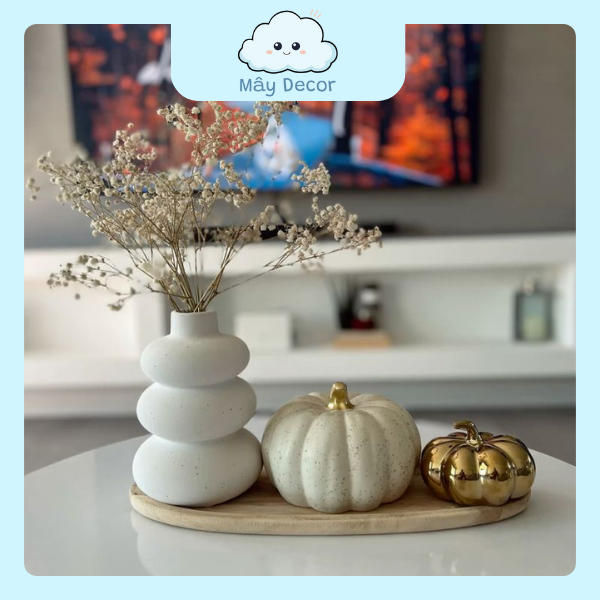 Lọ Decor Minimal White – Gốm Trắng Nhám Cắm Hoa Khô Mây Decor LD01 - Ảnh 3